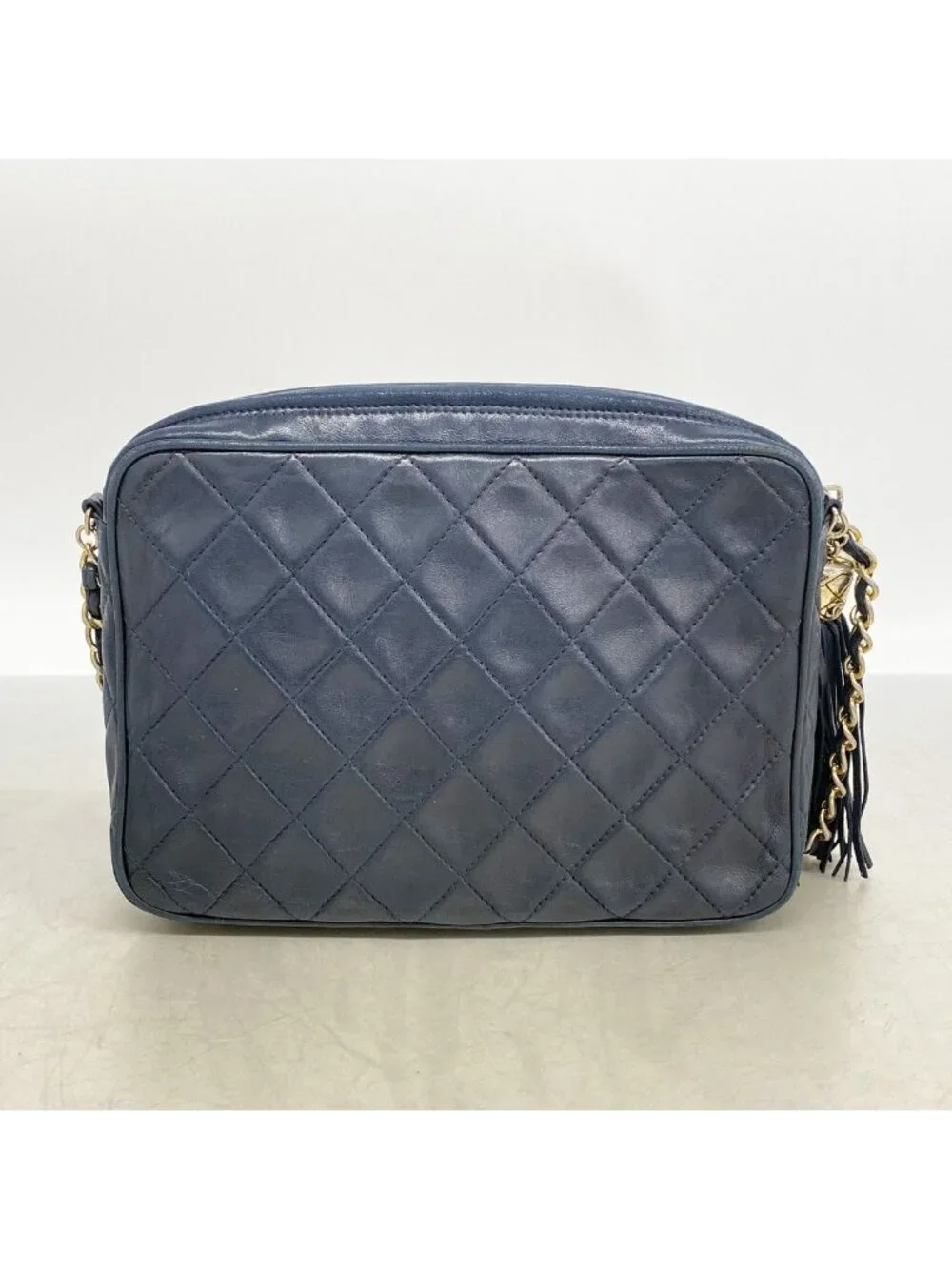Chanel Shoulder Bag Quilted Lambskin Navy Gold